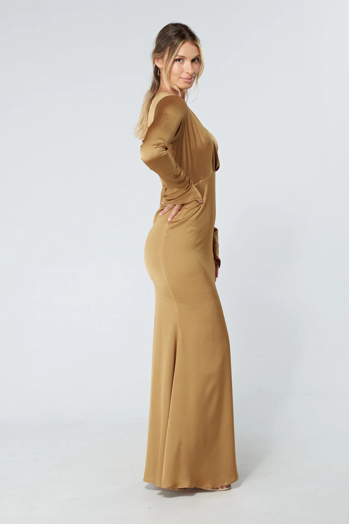 Alessandra Gold Satin Crepe Maxi Dress