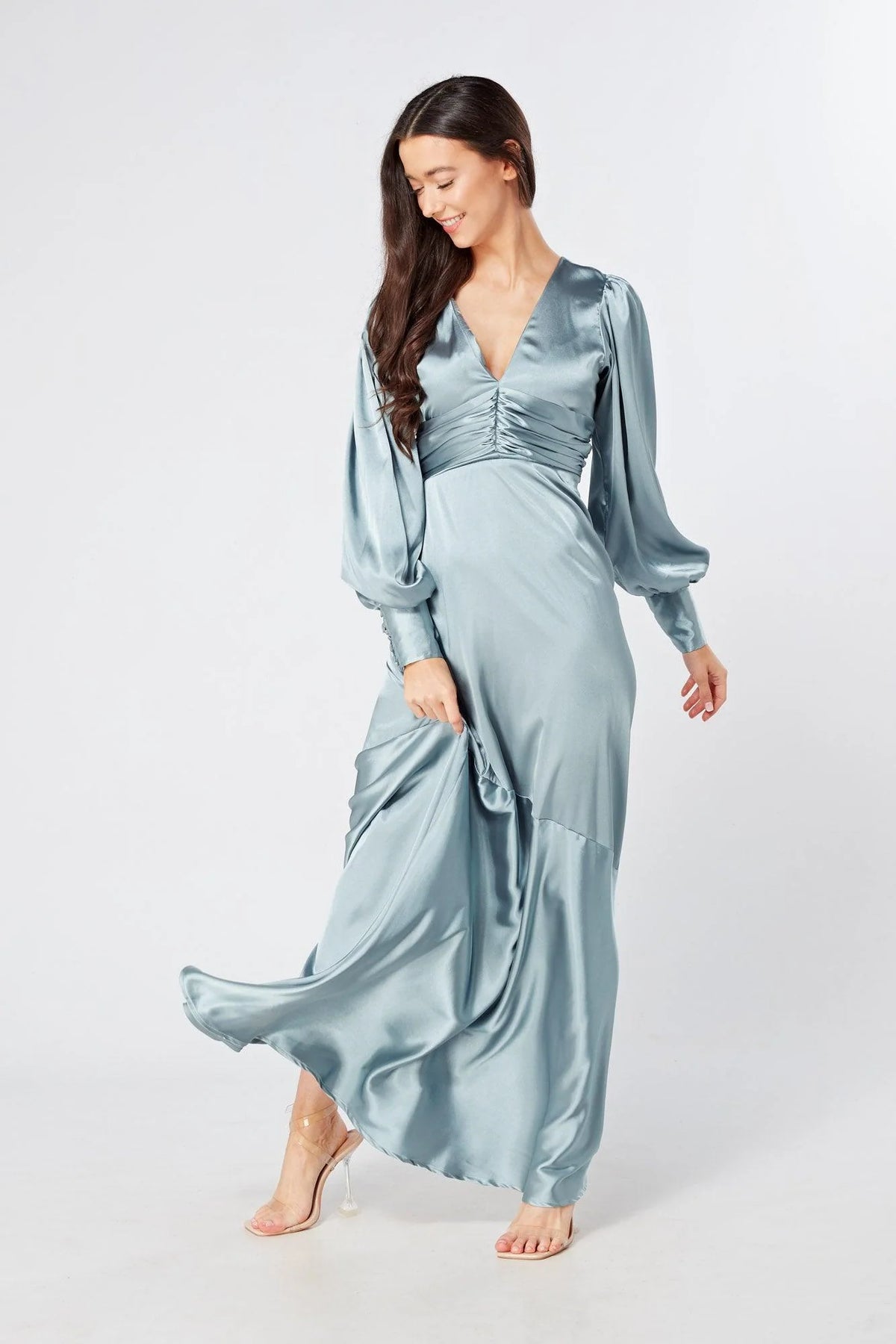 Naomi Dusty Blue Satin Maxi Dress