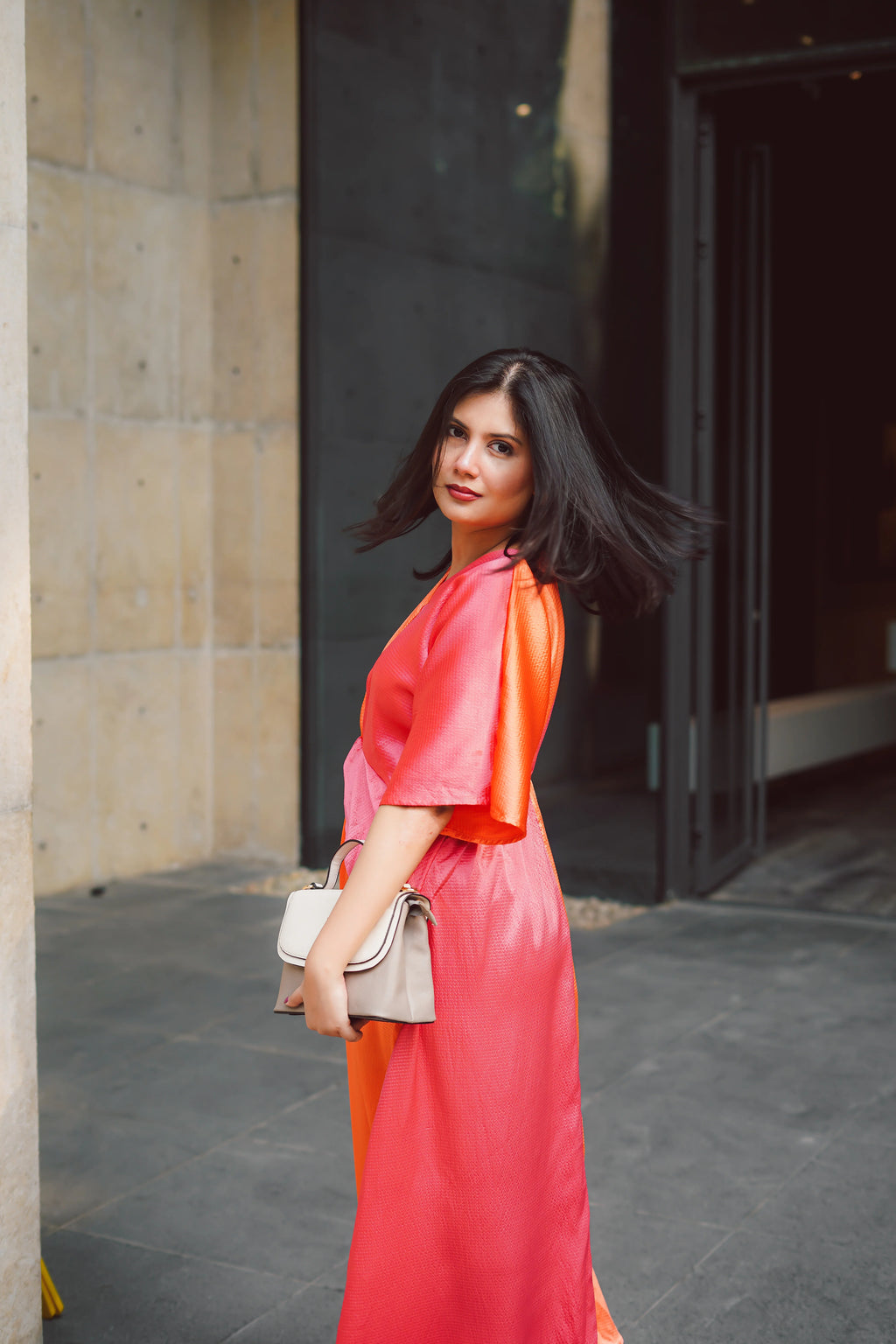 Aurora Pink Orange Midaxi Dress