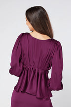 Elisa Plum Purple Crepe Satin Buttoned Blouse