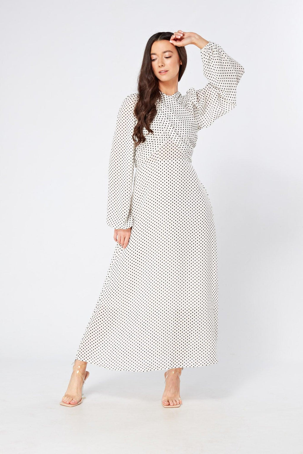 Mollie Black And White Dotted Midi Dress