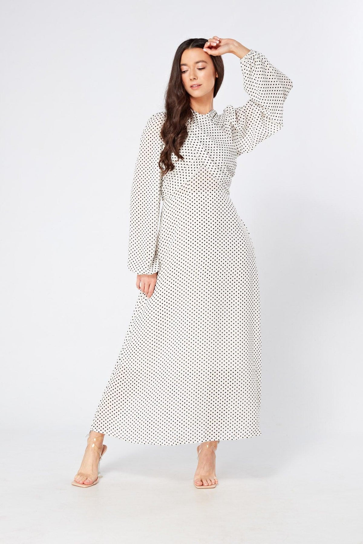 Mollie Black And White Dotted Midi Dress