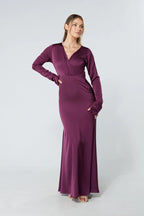 Alessandra Purple Satin Crepe Maxi Dress