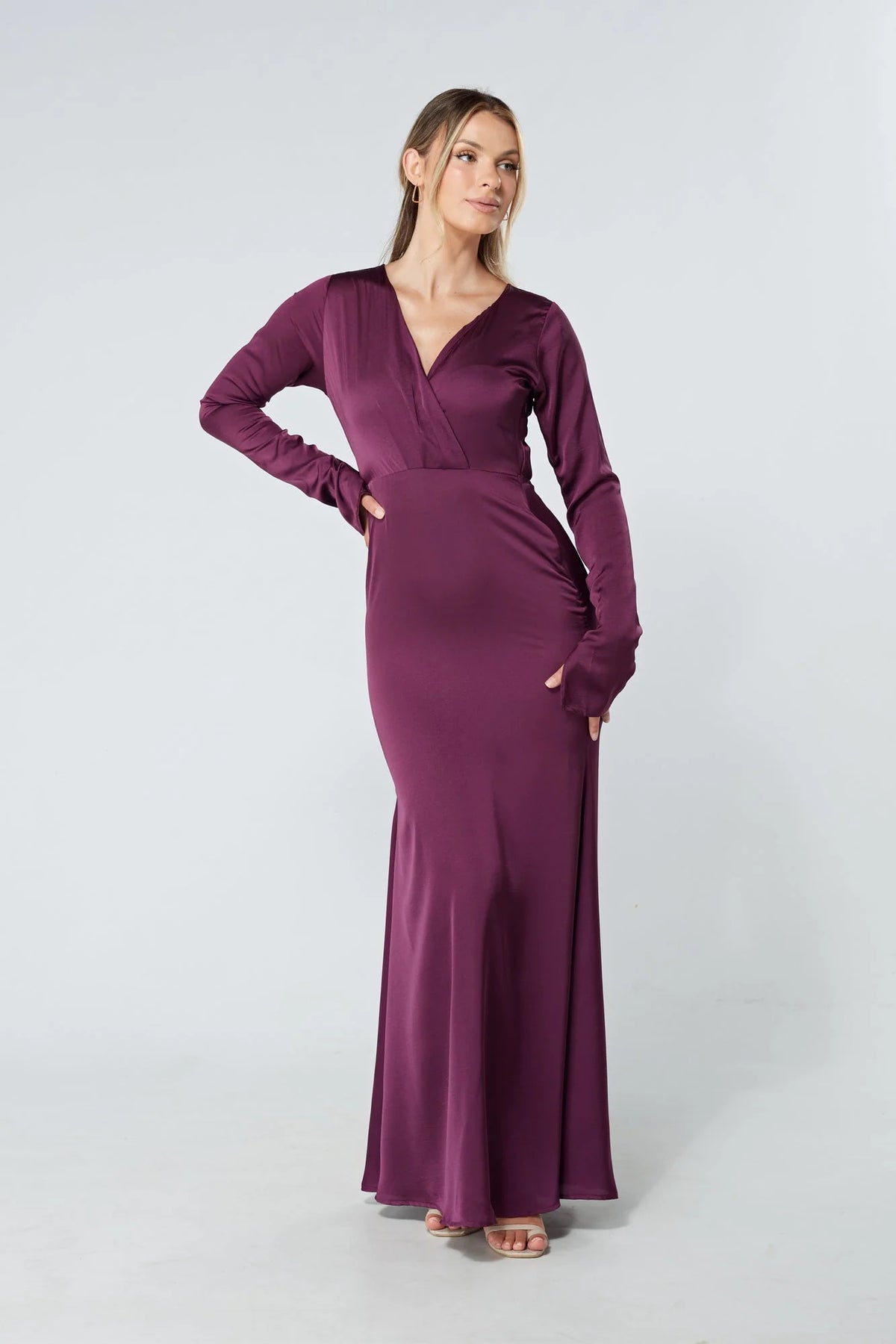 Alessandra Purple Satin Crepe Maxi Dress