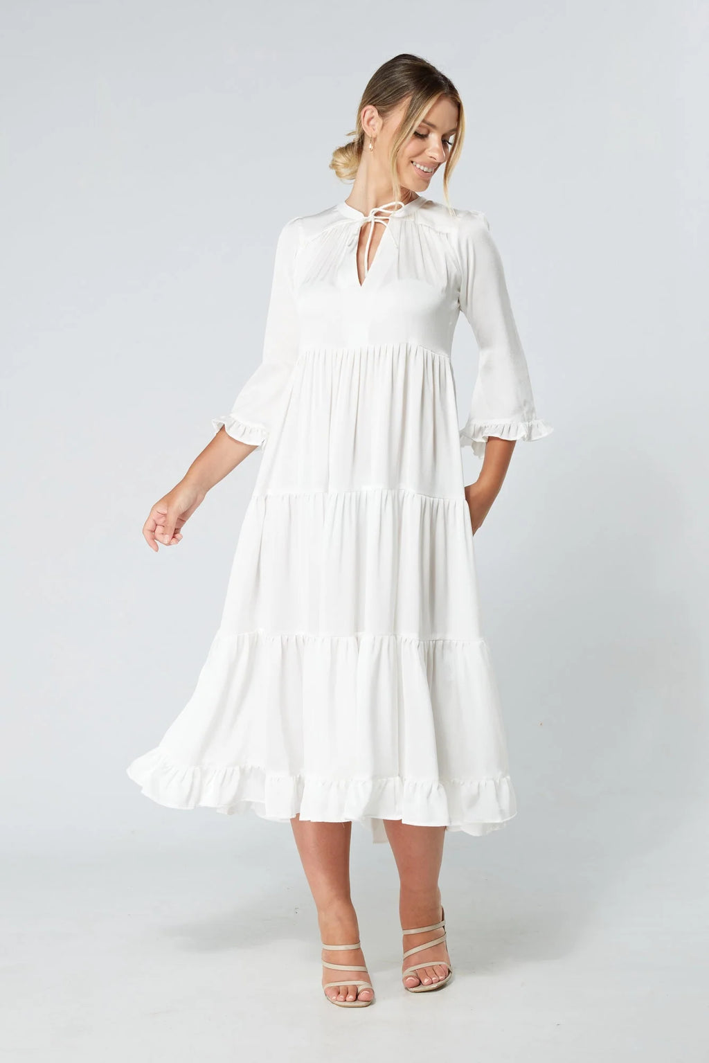 Gia White Tiered Maxi Dress