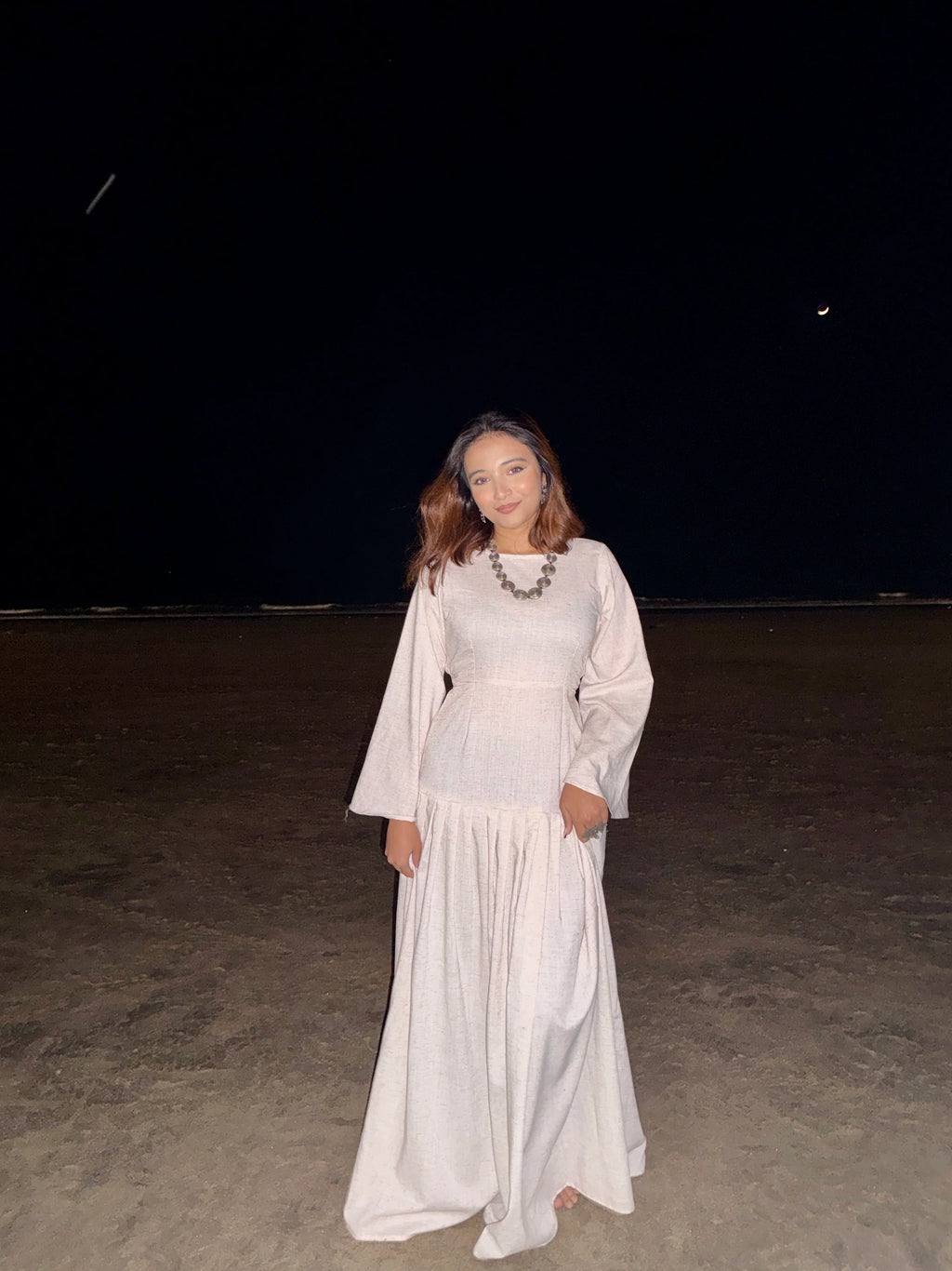 Edna Off White Maxi Dress With Black Belt