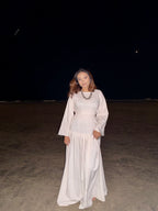 Edna Off White Maxi Dress With Black Belt