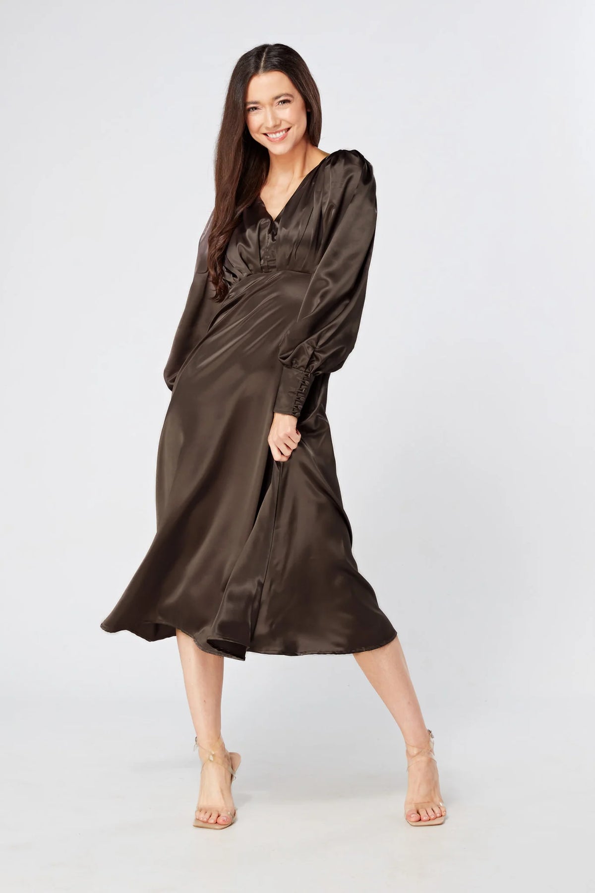 Zara brownish grey premium satin midi dress