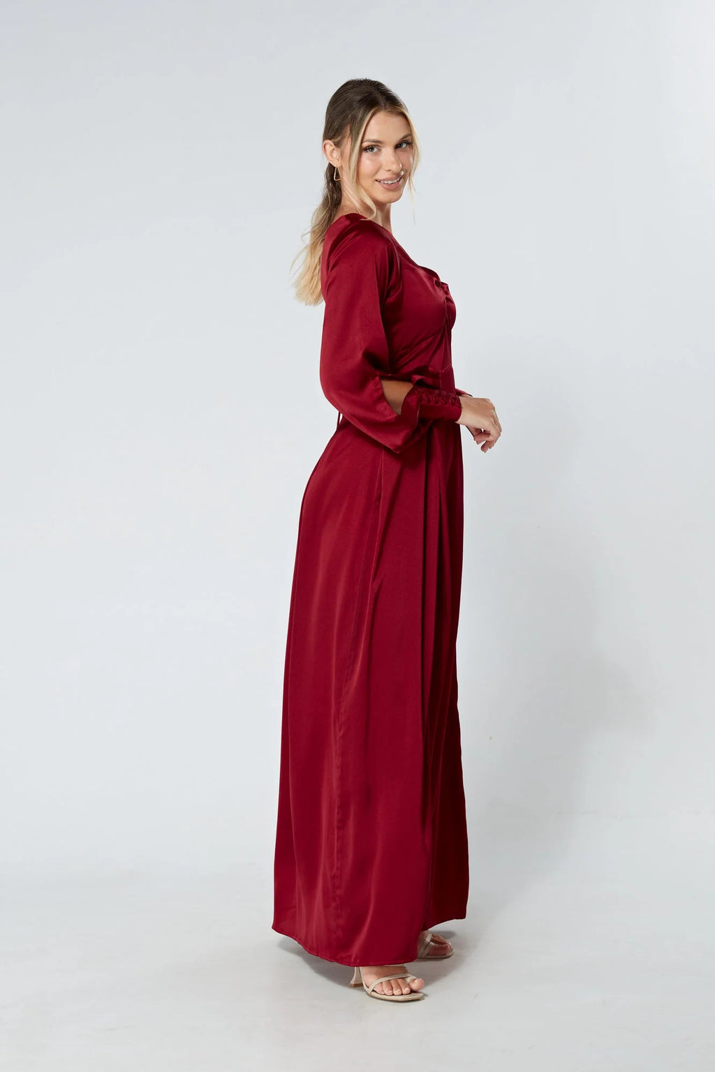 Delilah Deep Red Satin Maxi Dress