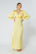 Naomi Yellow Satin Maxi Dress