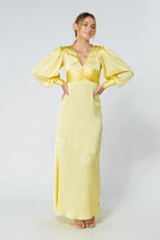 Naomi Yellow Satin Maxi Dress