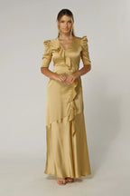 Daisy Light Gold Crepe Maxi Dress