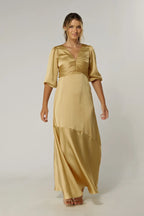 Naomi Light Gold Satin Maxi Dress