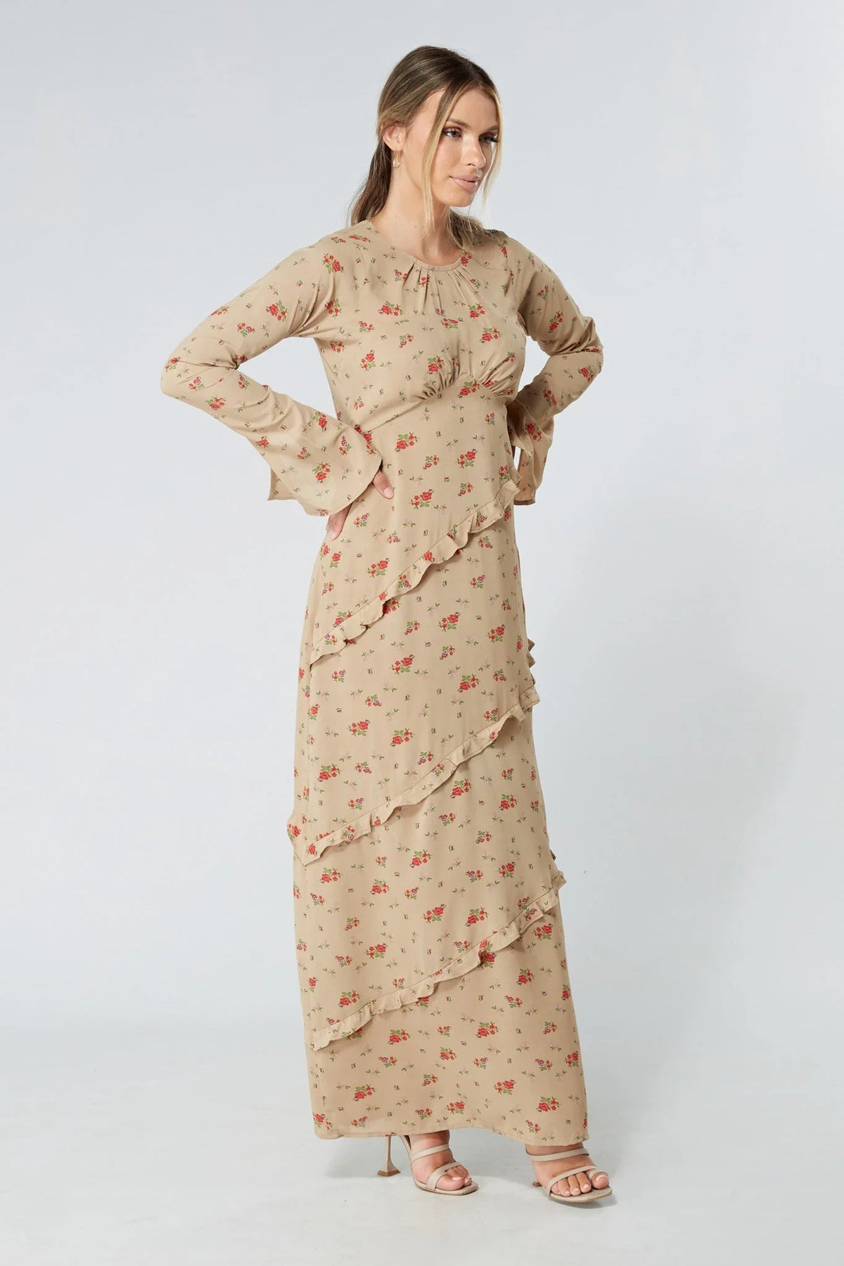 Fleur Beige Floral Maxi Dress