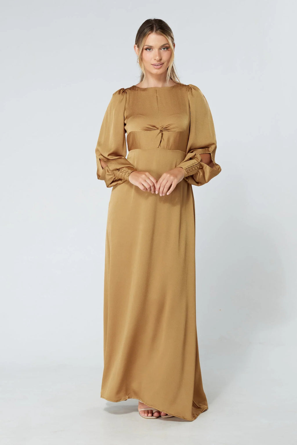 Lila Gold Knotted Front Maxi Dress