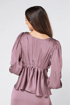 Elisa Lilac Pink Satin Buttoned Blouse