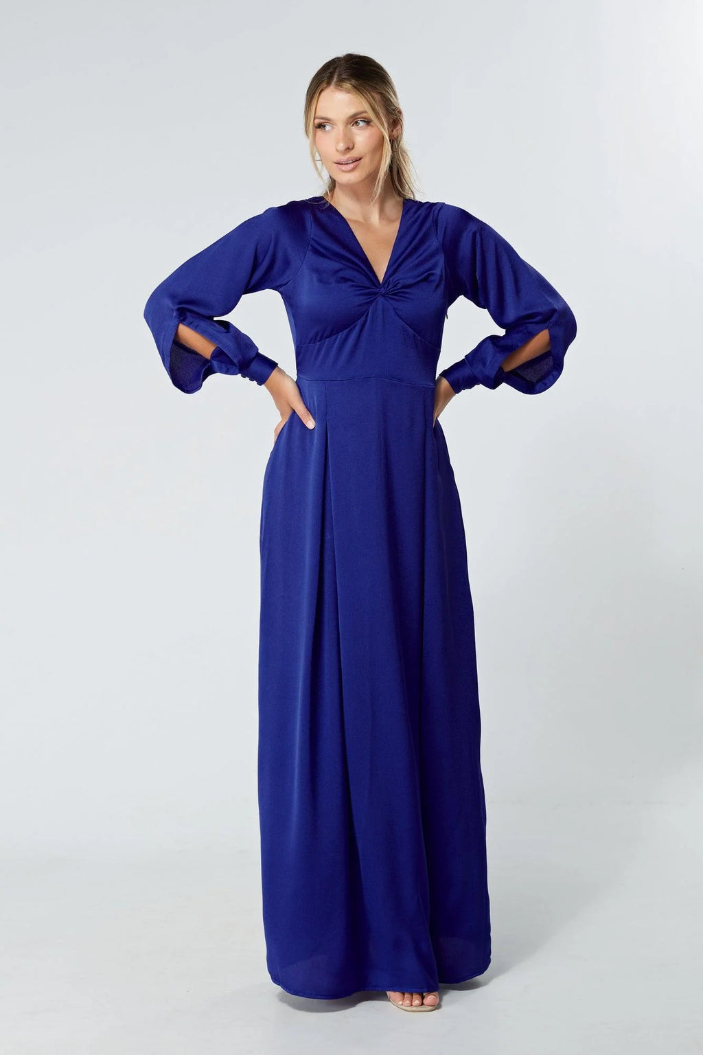 Delilah Cobalt Blue Satin Maxi Dress